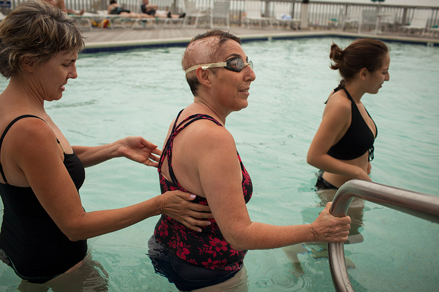 During her illness, she remains active by swimming.