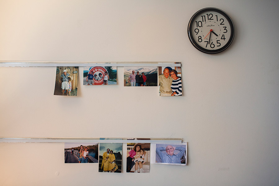 Pictures of family adorn the walls.